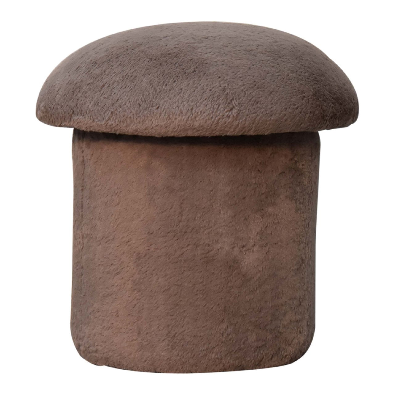 Mocha Faux Fur Mushroom Footstool - Handmade Solid Wood Frame with Boucle Upholstery