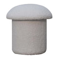 White Boucle Mushroom Footstool - Handmade Solid Wood Frame with Boucle Upholstery
