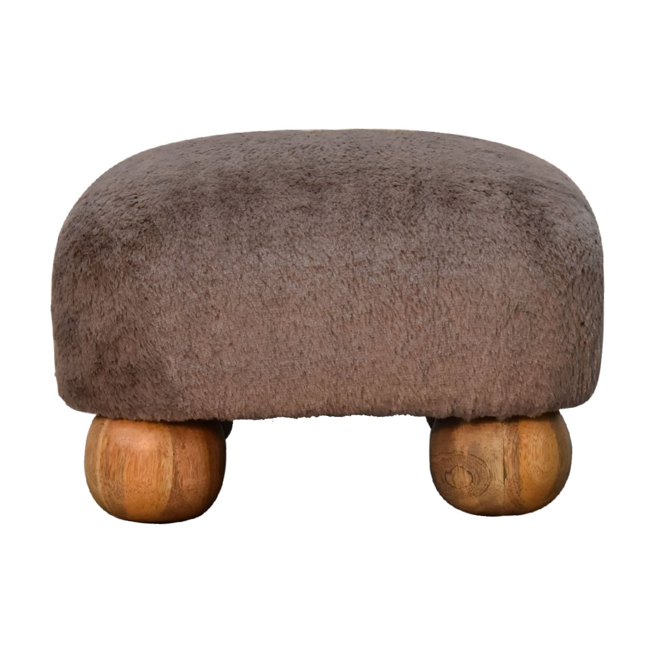 Mocha Faux Fur Nordic Footstool - Handmade Solid Wood Frame with Plush Mocha Faux Fur Upholstery