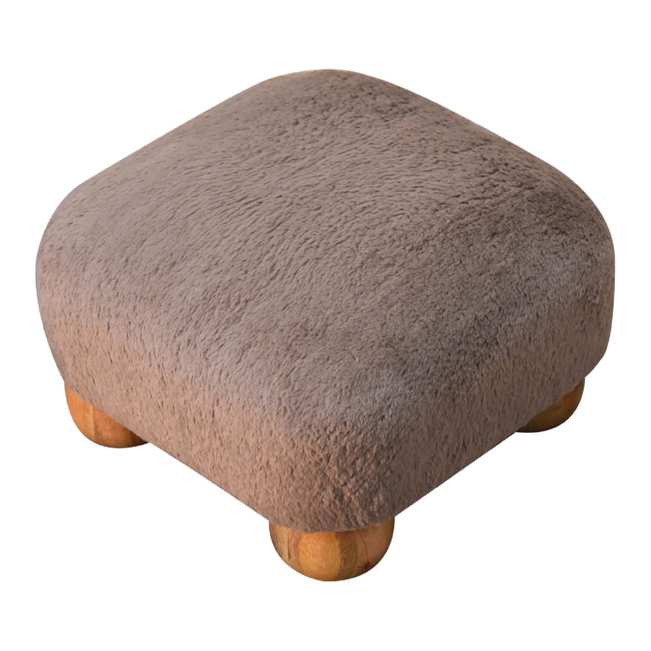 Mocha Faux Fur Nordic Footstool - Handmade Solid Wood Frame with Plush Mocha Faux Fur Upholstery