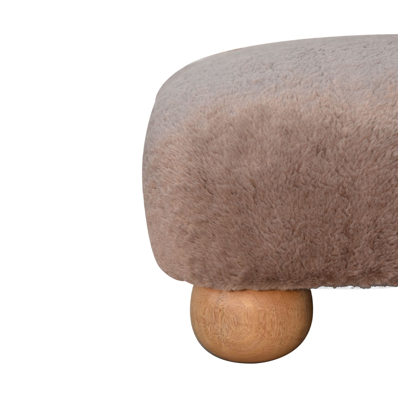 Mocha Faux Fur Nordic Footstool - Handmade Solid Wood Frame with Plush Mocha Faux Fur Upholstery