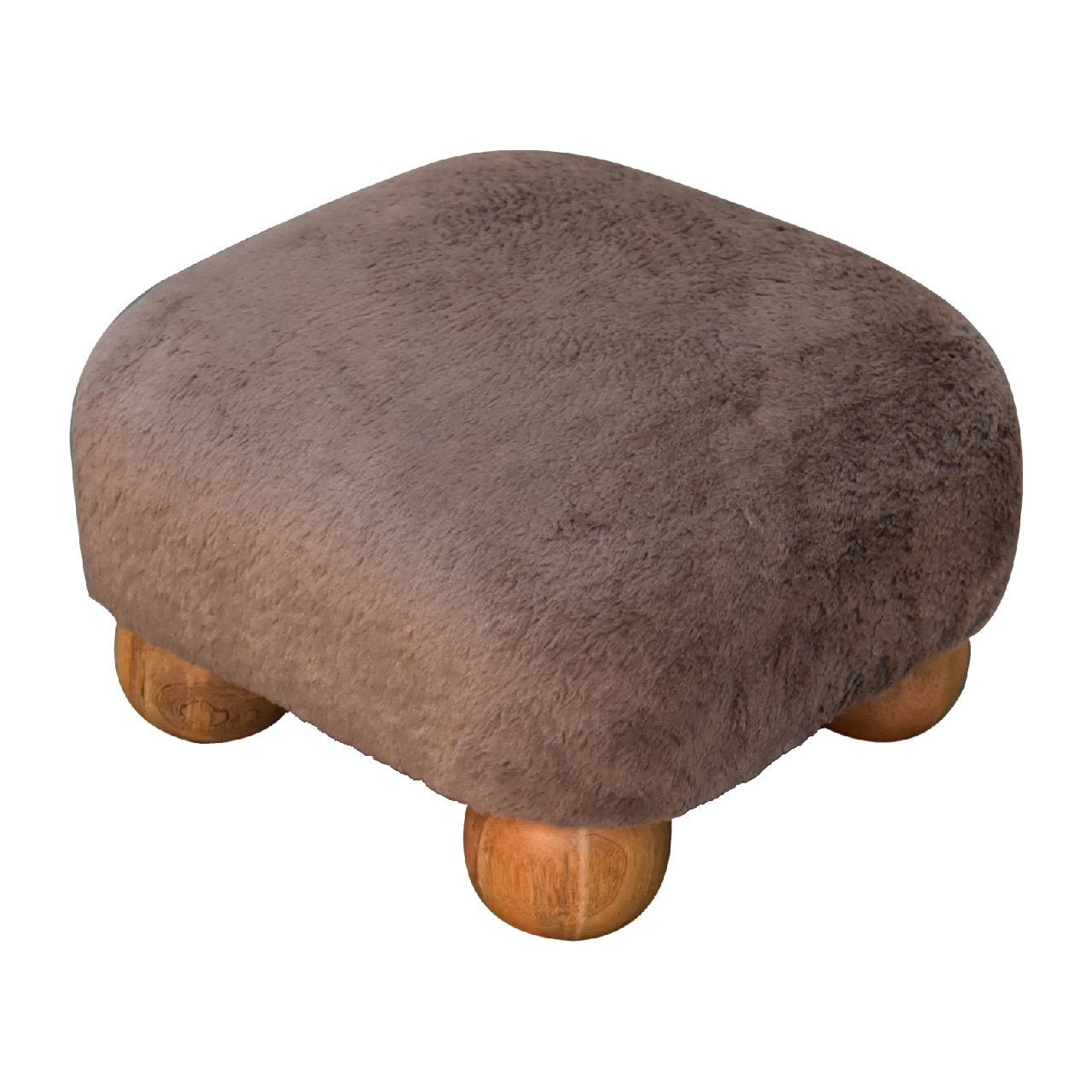 Mocha Faux Fur Nordic Footstool - Handmade Solid Wood Frame with Plush Mocha Faux Fur Upholstery