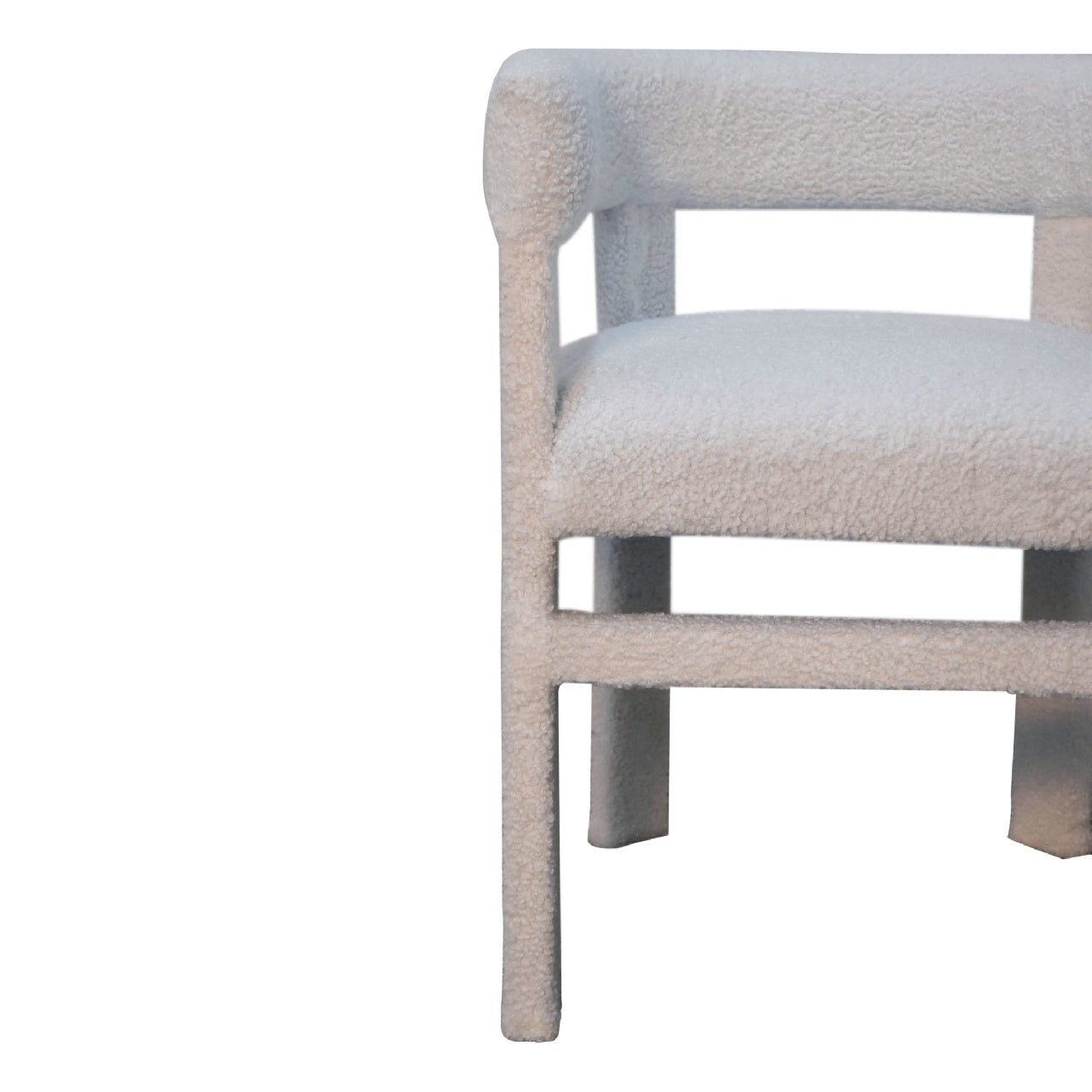 White Boucle Occasional Chair - Handmade Solid Wood Frame with White Boucle Upholstery