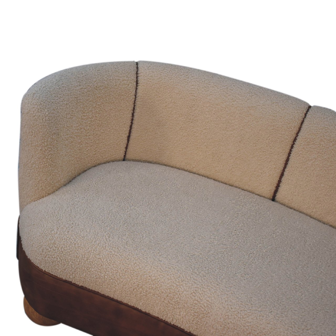 Boucle Cream Buffalo Small Sofa - Handmade Solid Wood Frame with Cream Boucle Upholstery and Leather Accents