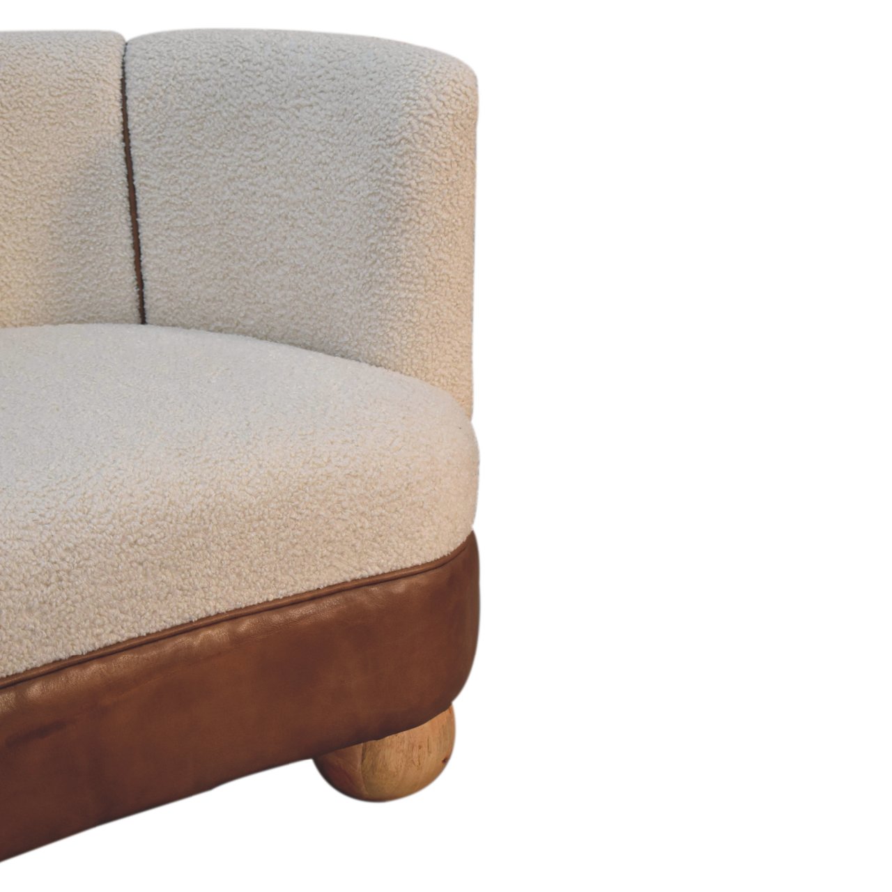 Boucle Cream Buffalo Small Sofa - Handmade Solid Wood Frame with Cream Boucle Upholstery and Leather Accents