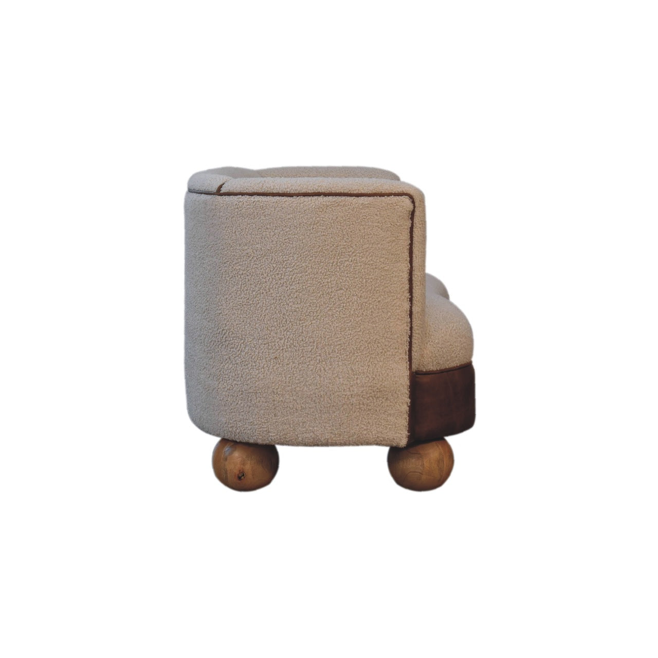 Boucle Cream Buffalo Small Sofa - Handmade Solid Wood Frame with Cream Boucle Upholstery and Leather Accents
