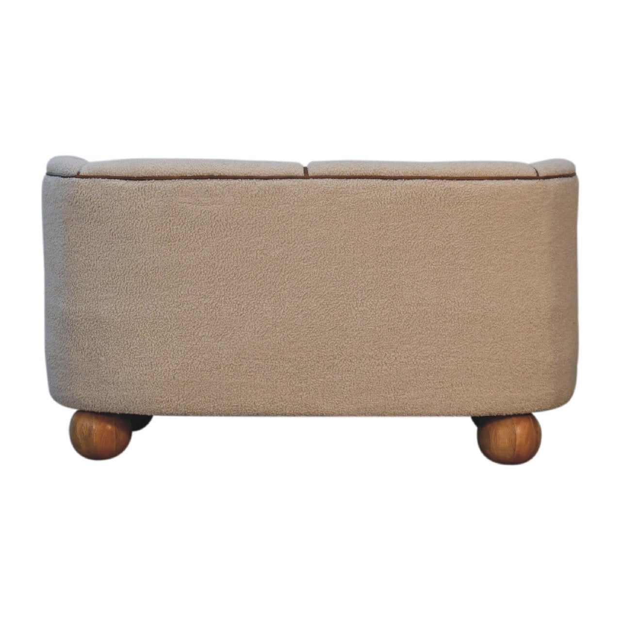 Boucle Cream Buffalo Small Sofa - Handmade Solid Wood Frame with Cream Boucle Upholstery and Leather Accents