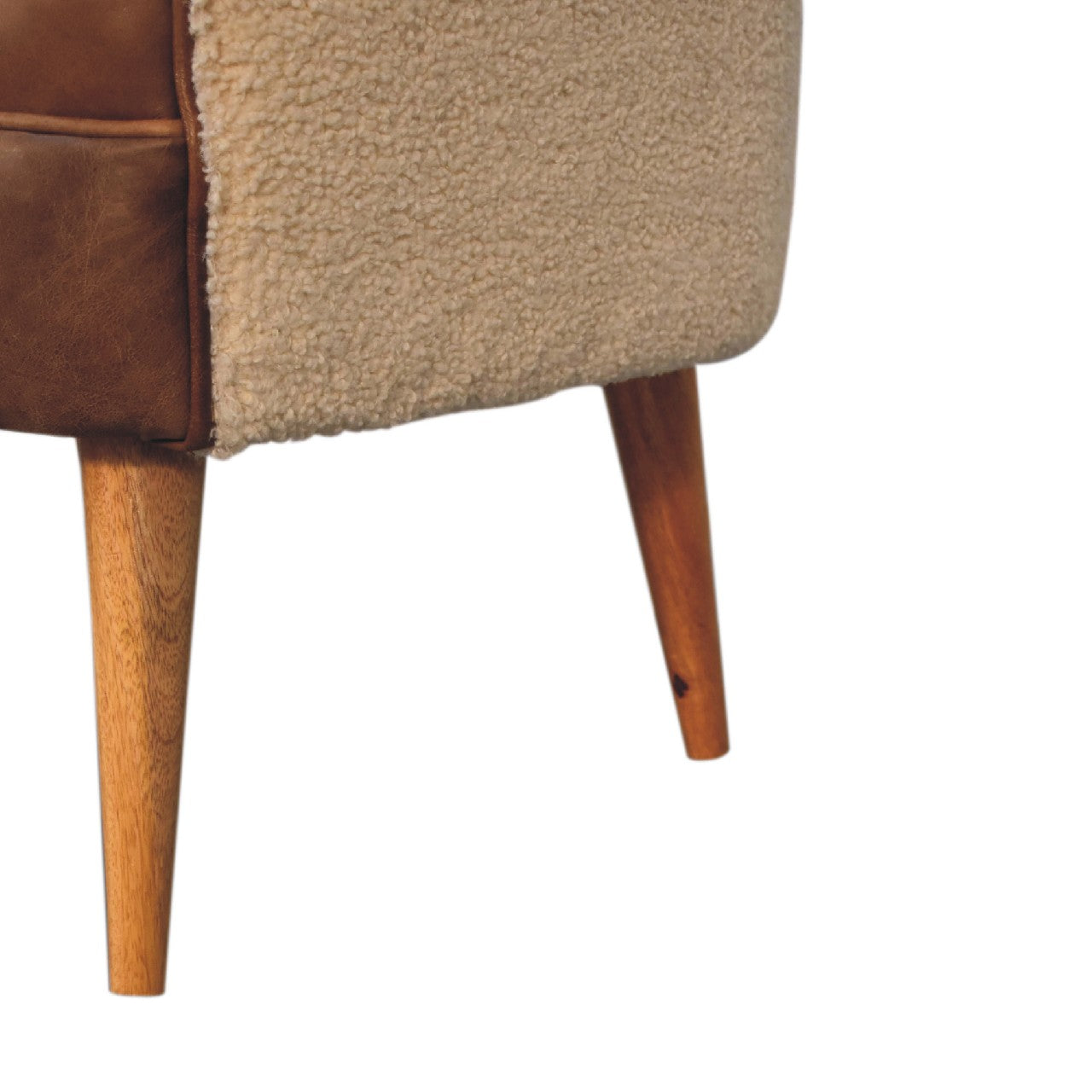 Boucle Cream Buffalo Armchair - Handmade Solid Wood Frame with Cream Boucle Upholstery and Leather Accents