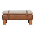 Strapped Cylinder Bench Handmade Solid Wood Frame with Upholstered Cylindrical Seat and Leather Detailing