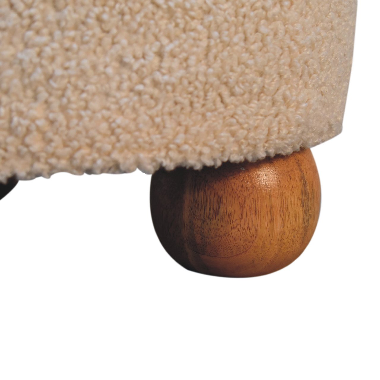 Cream Boucle Buffalo Footstool - Handmade Solid Wood Frame with Cream Boucle Upholstery and Leather