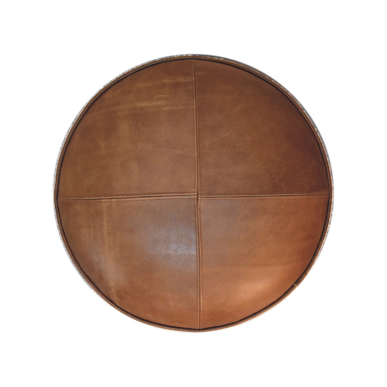 Cream Boucle Buffalo Footstool - Handmade Solid Wood Frame with Cream Boucle Upholstery and Leather