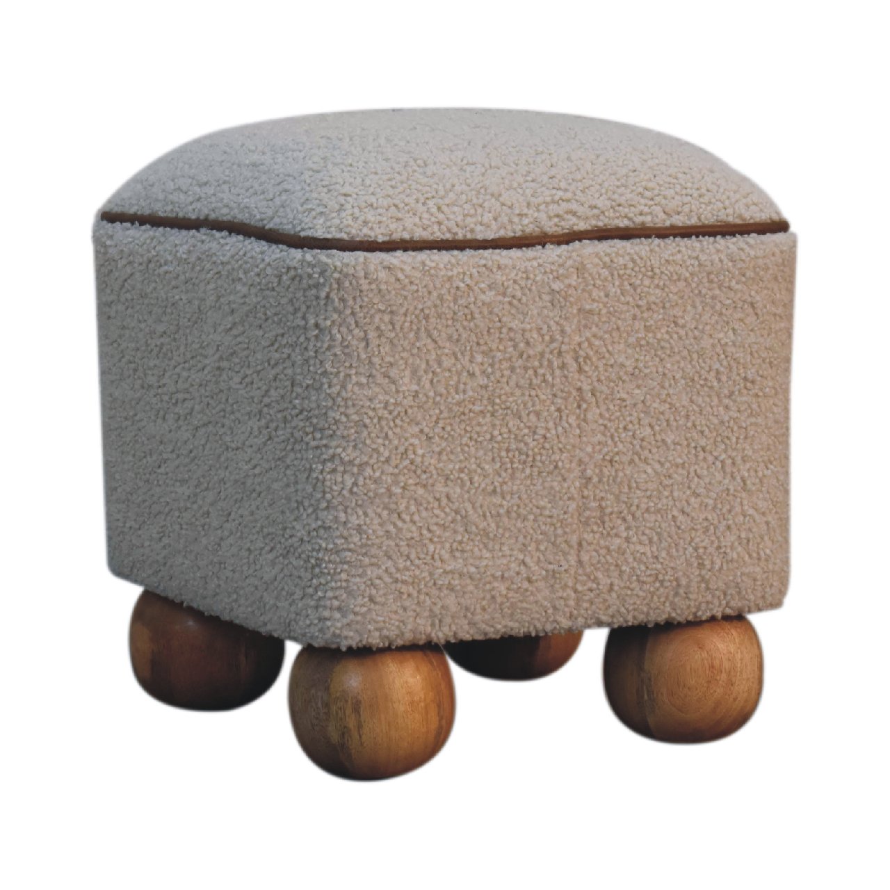 Serenity Footstool with Ball Feet - Handmade Solid Wood Frame with Upholstered Seat and Decorative Ball Feet