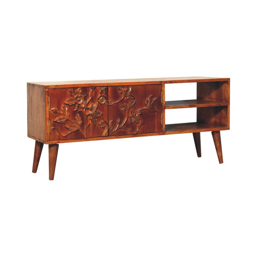 Botanic Media Unit - Handmade Solid Wood TV Stand with Shelves and Storage Compartments