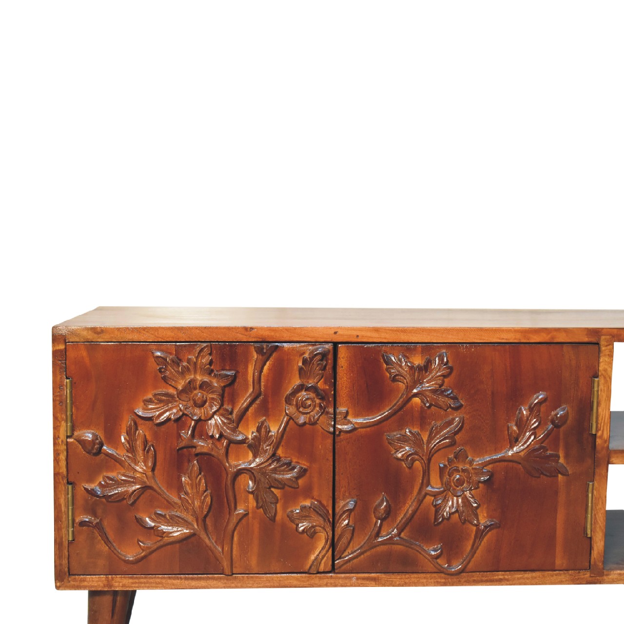 Botanic Media Unit - Handmade Solid Wood TV Stand with Shelves and Storage Compartments