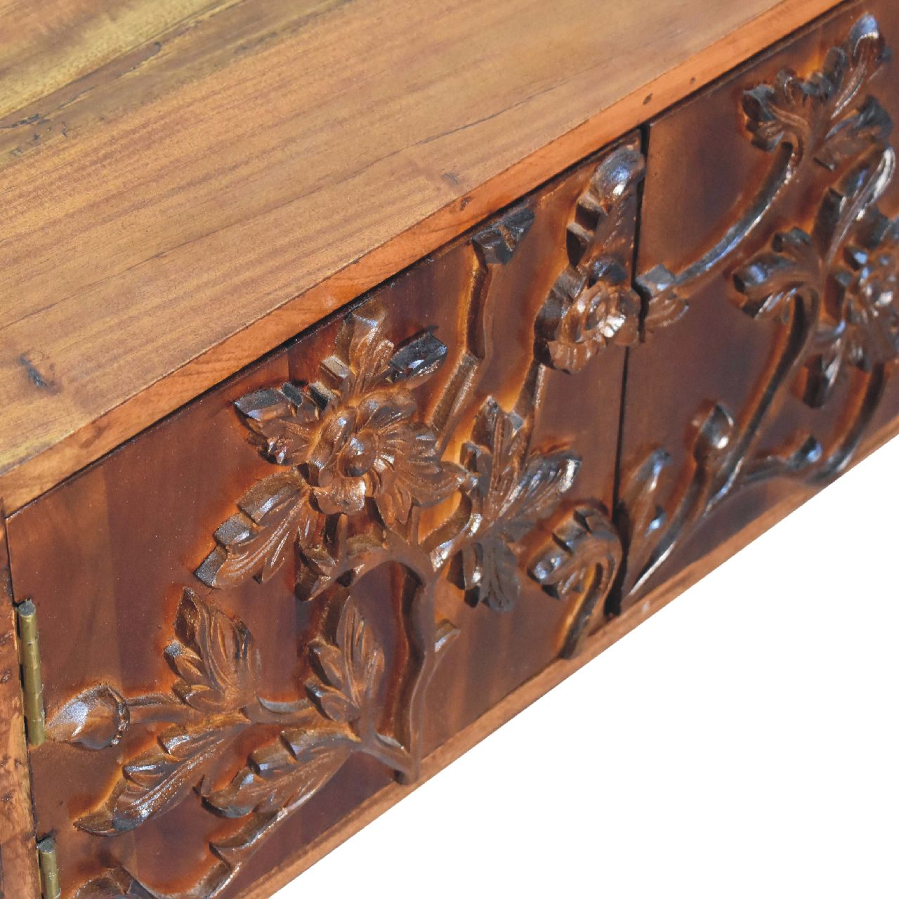 Botanic Media Unit - Handmade Solid Wood TV Stand with Shelves and Storage Compartments