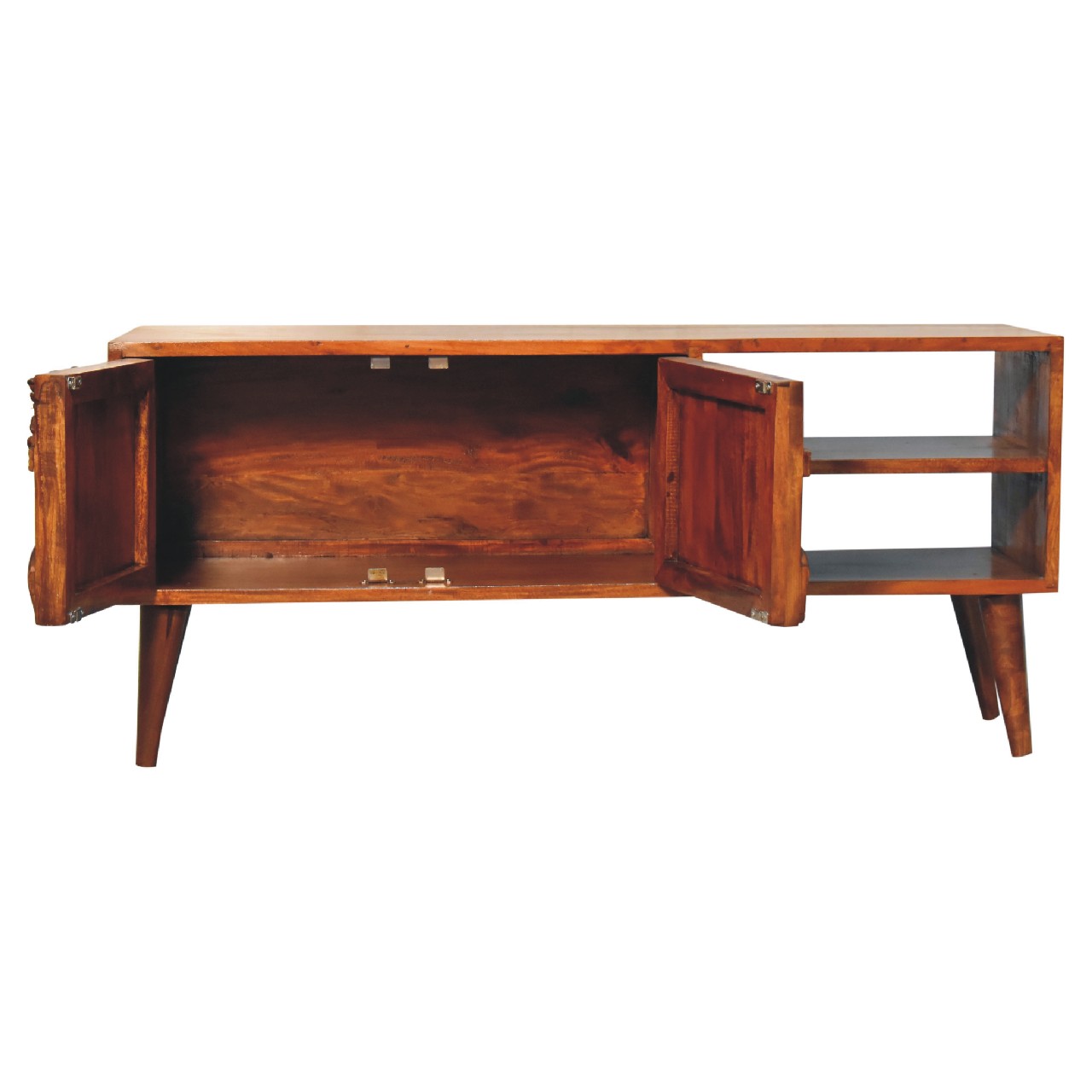 Botanic Media Unit - Handmade Solid Wood TV Stand with Shelves and Storage Compartments