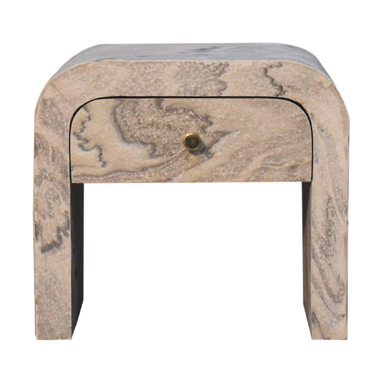 Nouveau Bedside - Handmade Solid Wood With Drawer Marble Effect
