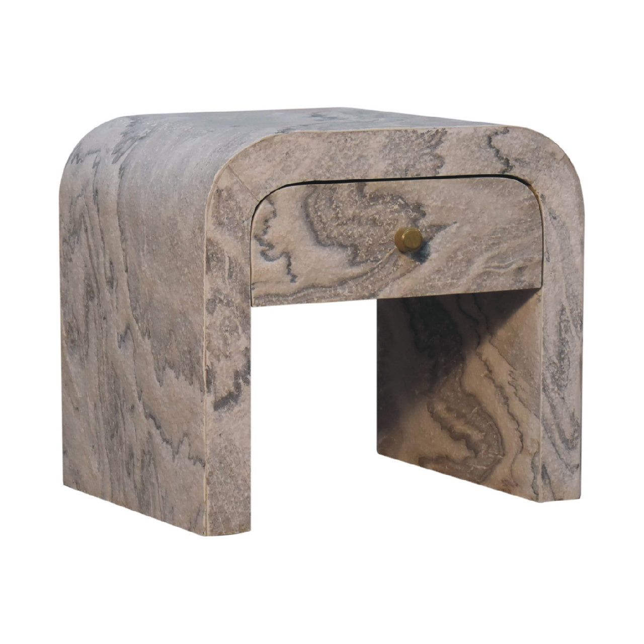 Nouveau Bedside - Handmade Solid Wood With Drawer Marble Effect