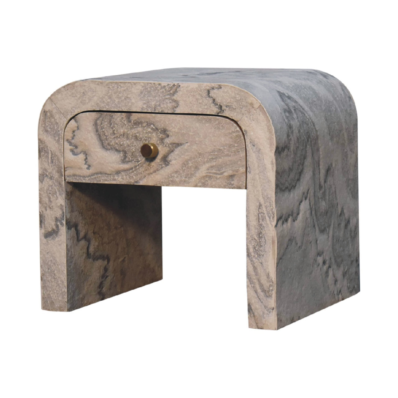 Nouveau Bedside - Handmade Solid Wood With Drawer Marble Effect