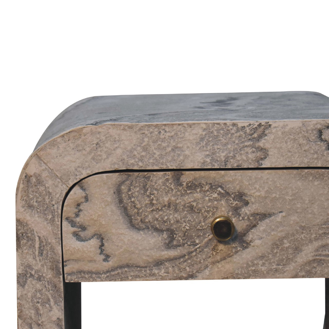 Nouveau Bedside - Handmade Solid Wood With Drawer Marble Effect