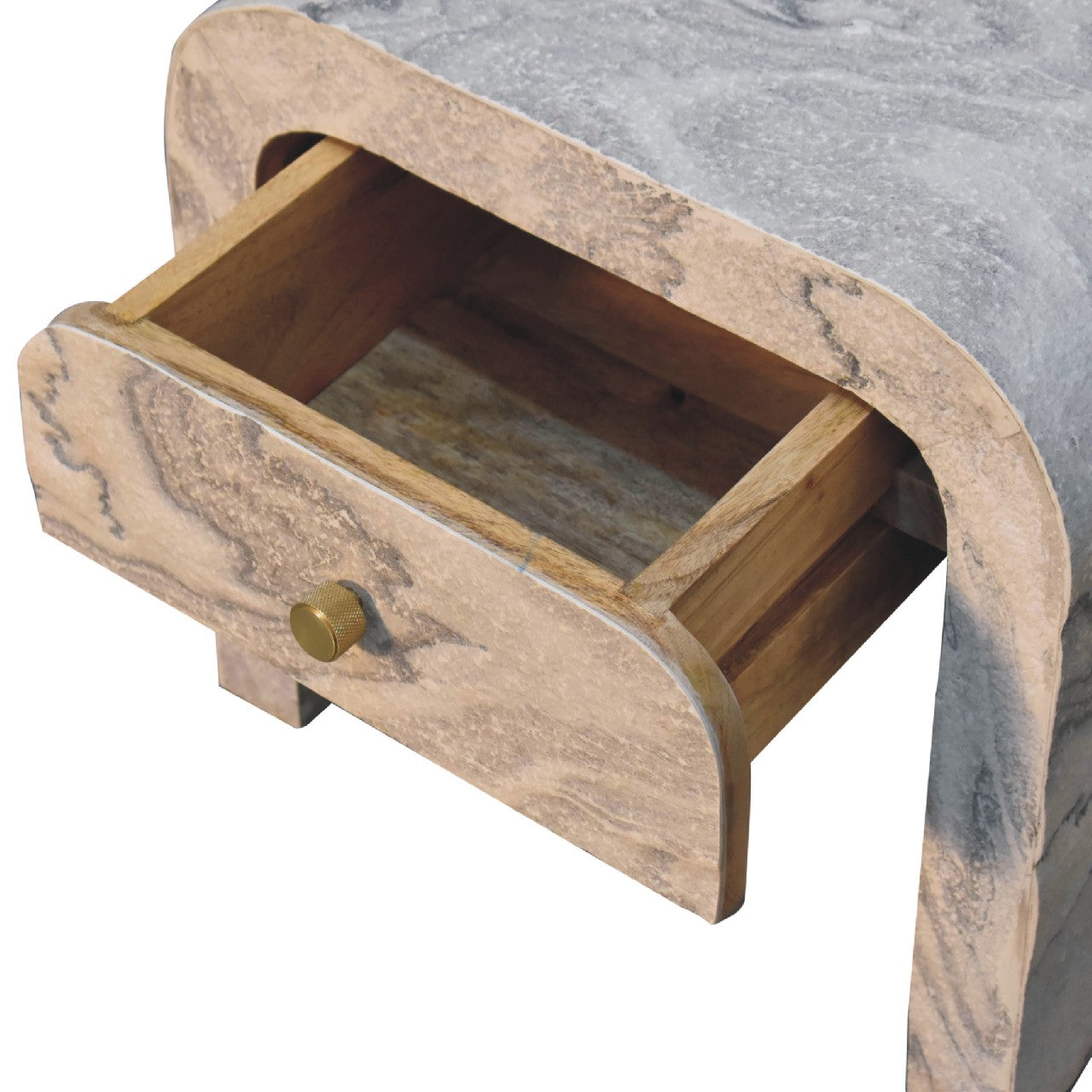 Nouveau Bedside - Handmade Solid Wood With Drawer Marble Effect