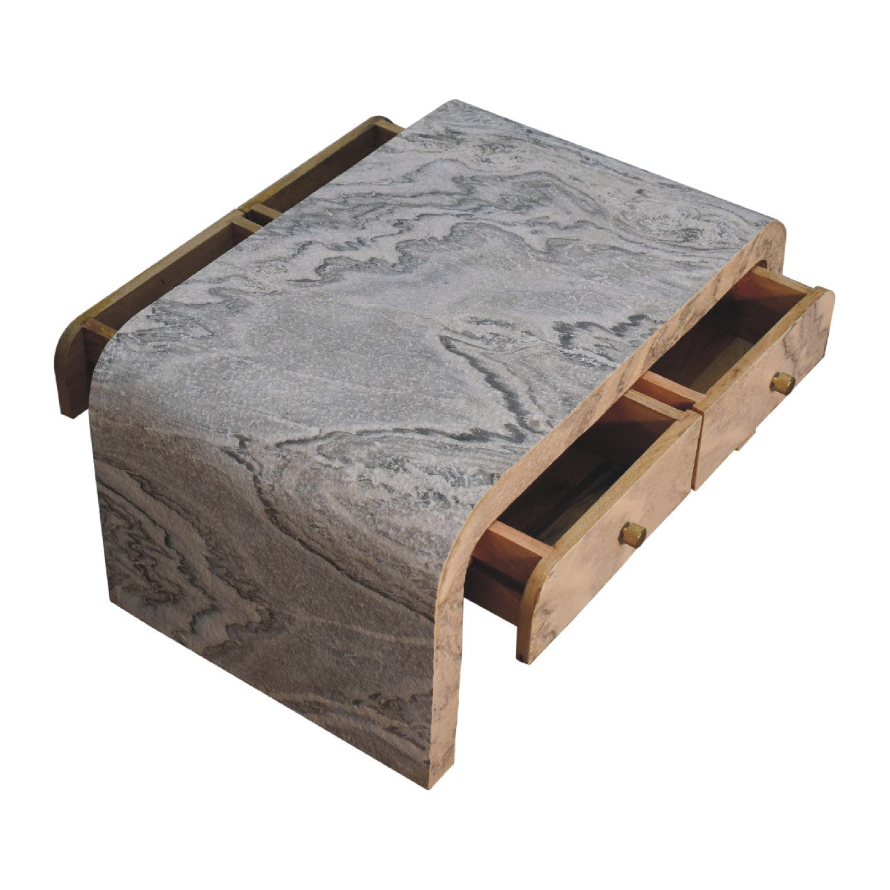 Nouveau Coffee Table - Handmade Solid Wood 4 Drawers Marble Effect