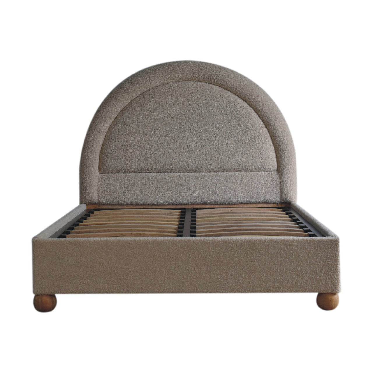 Cream Boucle Double Bed - Handmade Solid Wood Bed Frame with Soft Boucle Upholstered Headboard