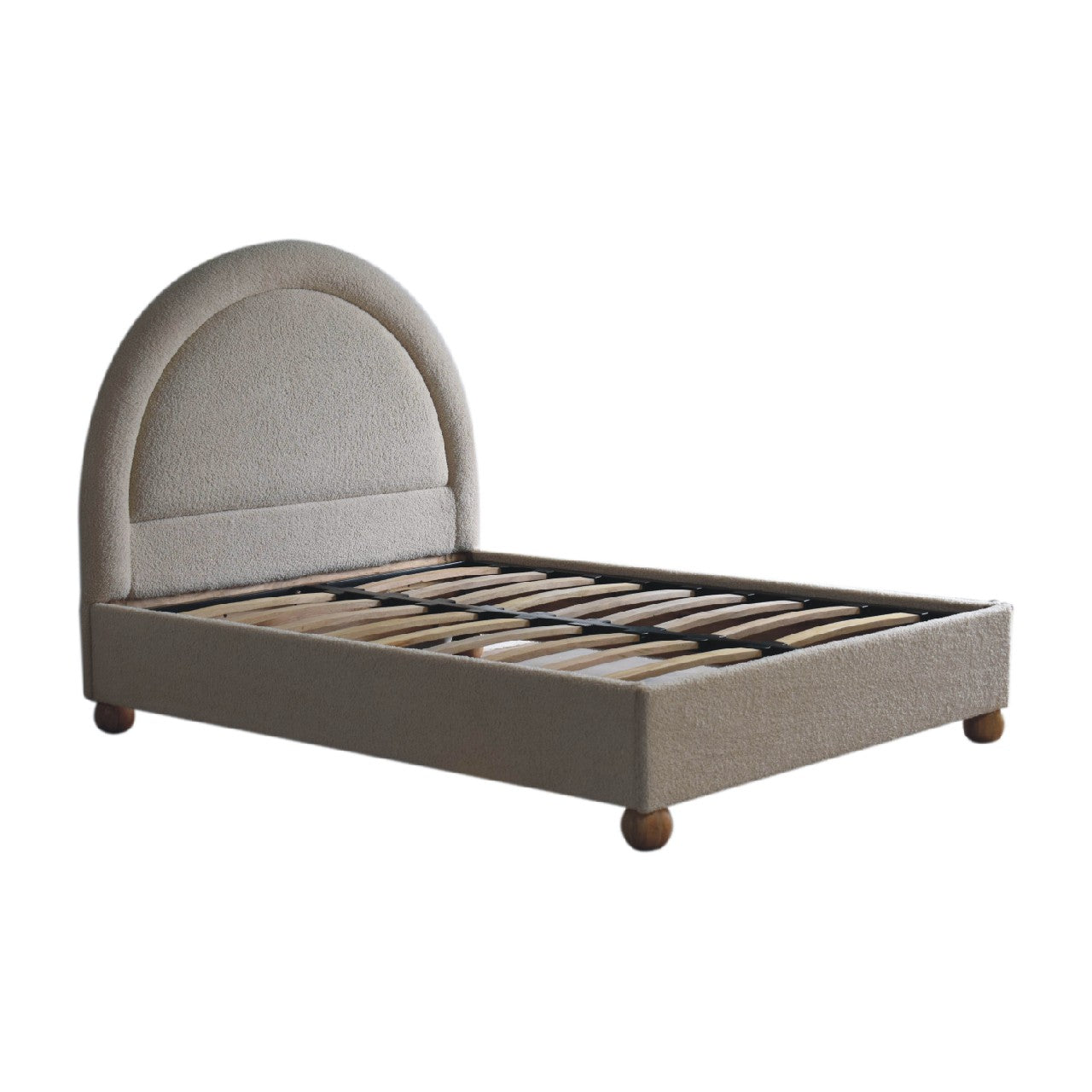 Cream Boucle Double Bed - Handmade Solid Wood Bed Frame with Soft Boucle Upholstered Headboard