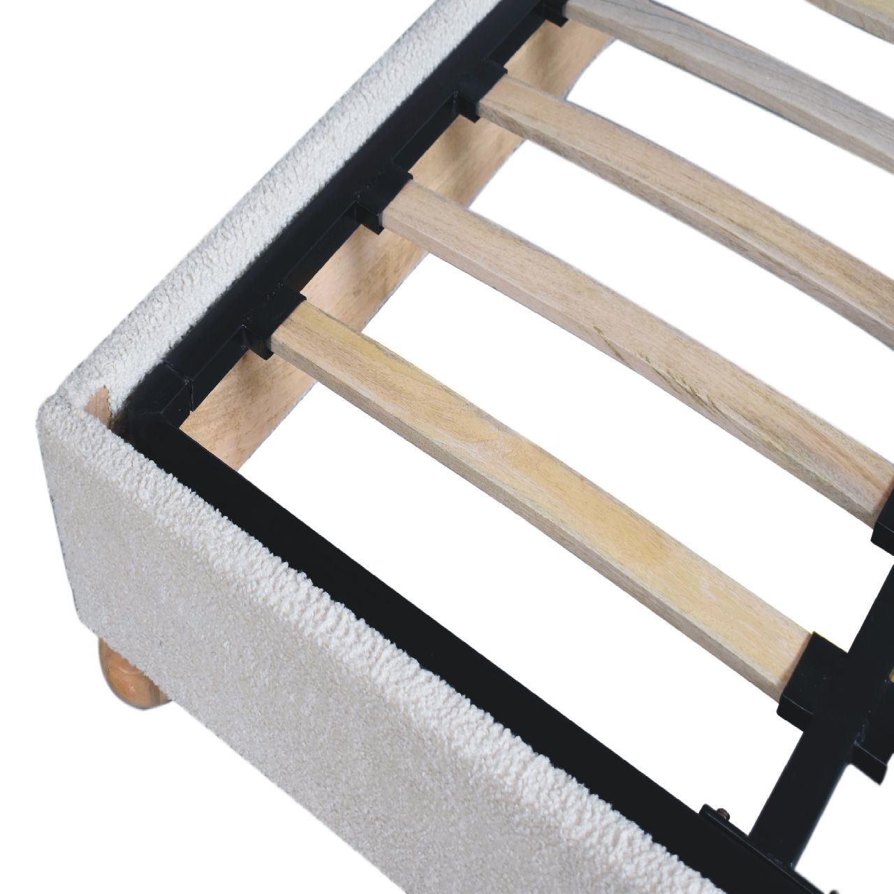 Cream Boucle Double Bed - Handmade Solid Wood Bed Frame with Soft Boucle Upholstered Headboard