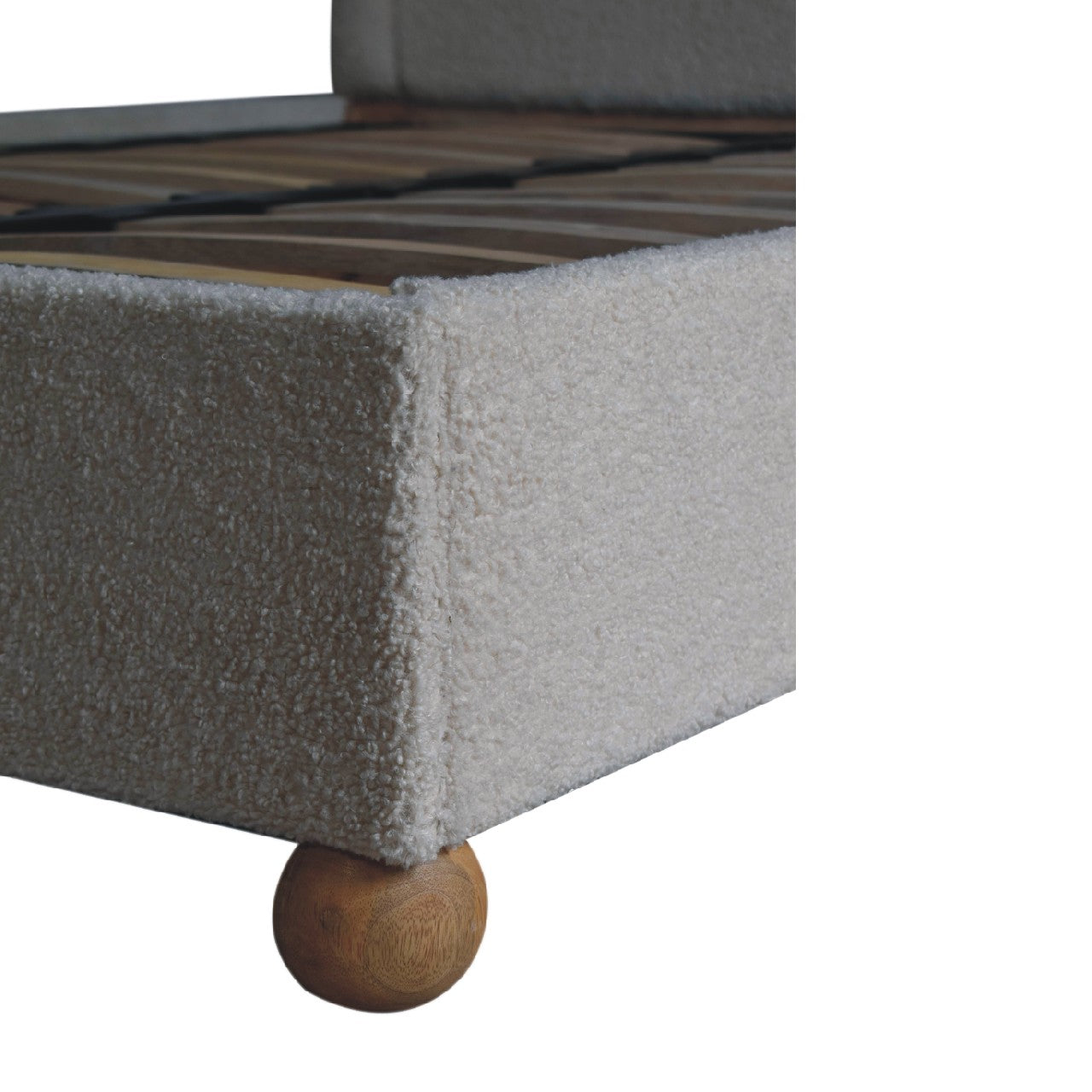 Cream Boucle Double Bed - Handmade Solid Wood Bed Frame with Soft Boucle Upholstered Headboard