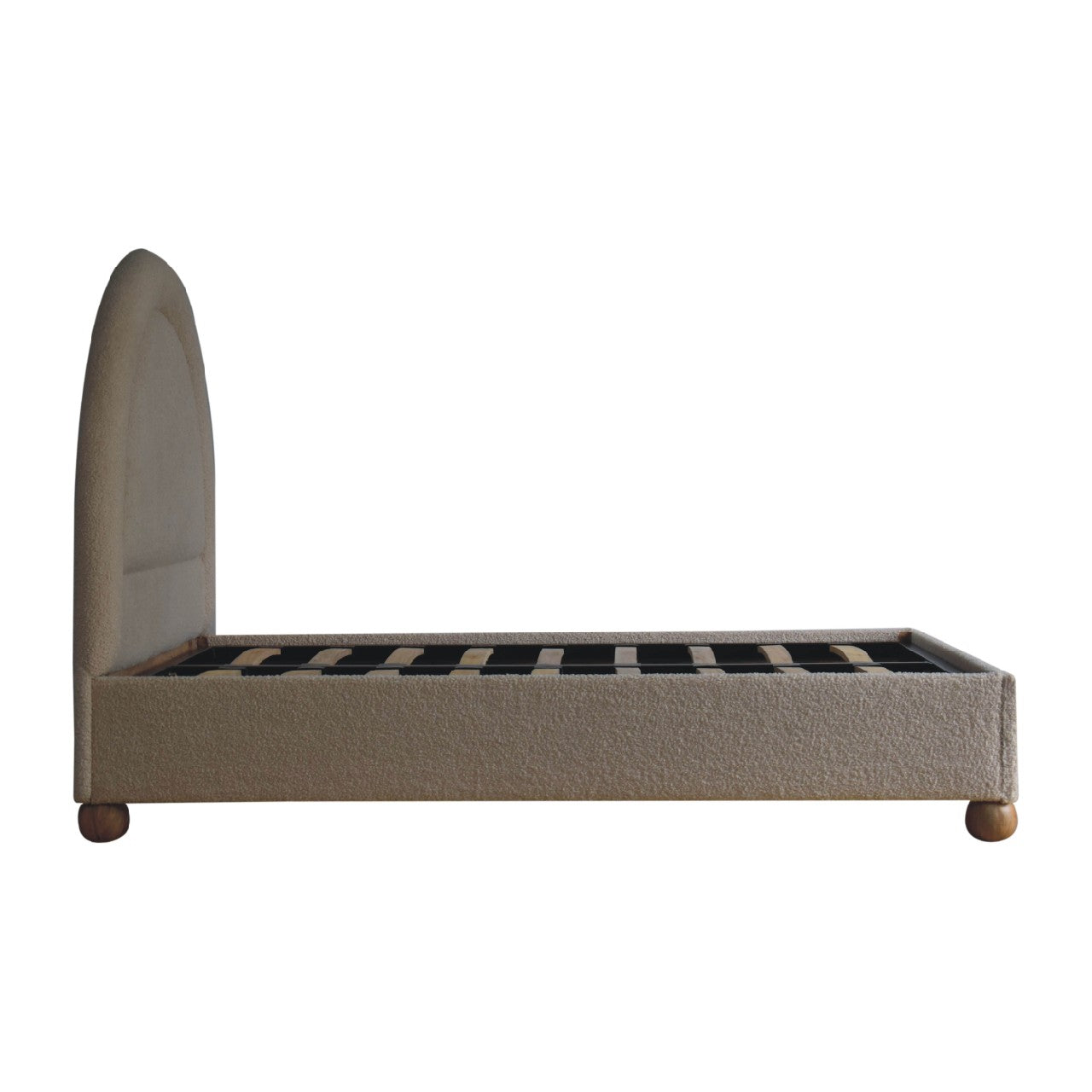 Cream Boucle Double Bed - Handmade Solid Wood Bed Frame with Soft Boucle Upholstered Headboard