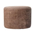 Mocha Faux Fur Round Footstool - Handmade Solid Wood Base with Plush Faux Fur Upholstery