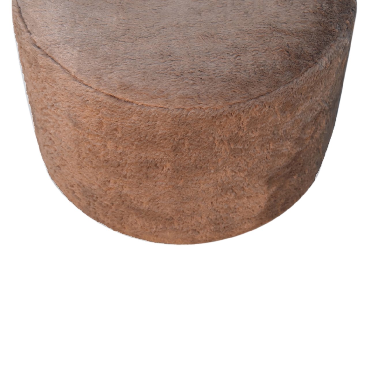 Mocha Faux Fur Round Footstool - Handmade Solid Wood Base with Plush Faux Fur Upholstery