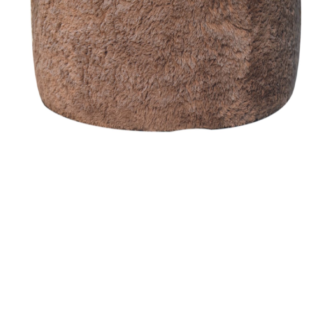 Mocha Faux Fur Round Footstool - Handmade Solid Wood Base with Plush Faux Fur Upholstery