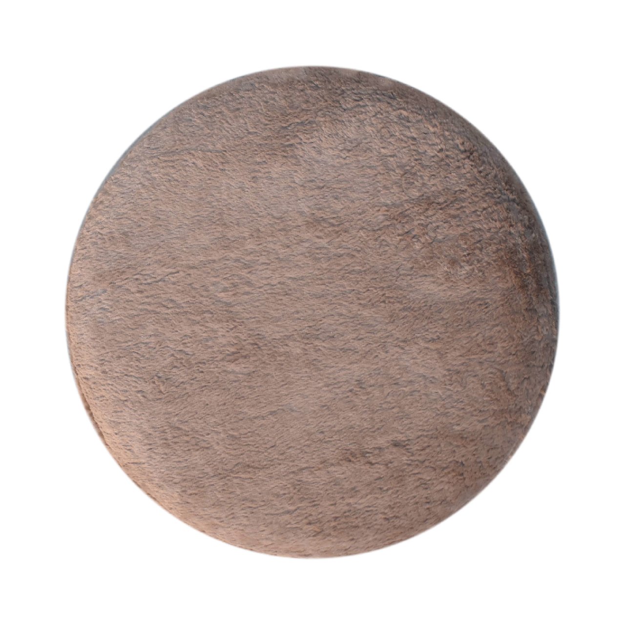Mocha Faux Fur Round Footstool - Handmade Solid Wood Base with Plush Faux Fur Upholstery