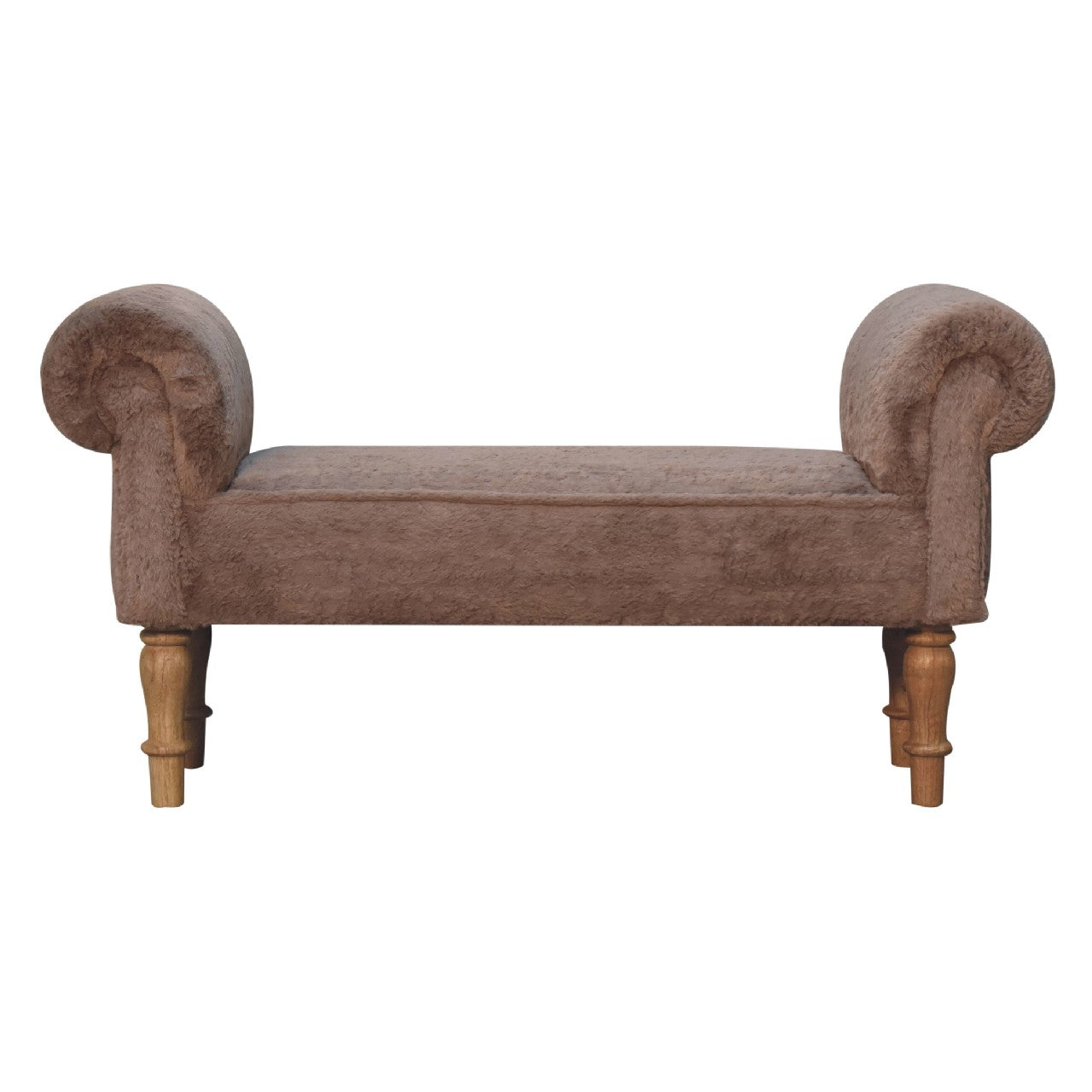 Mocha Faux Fur Bedroom Bench - Handmsade Solid Wood Furniture
