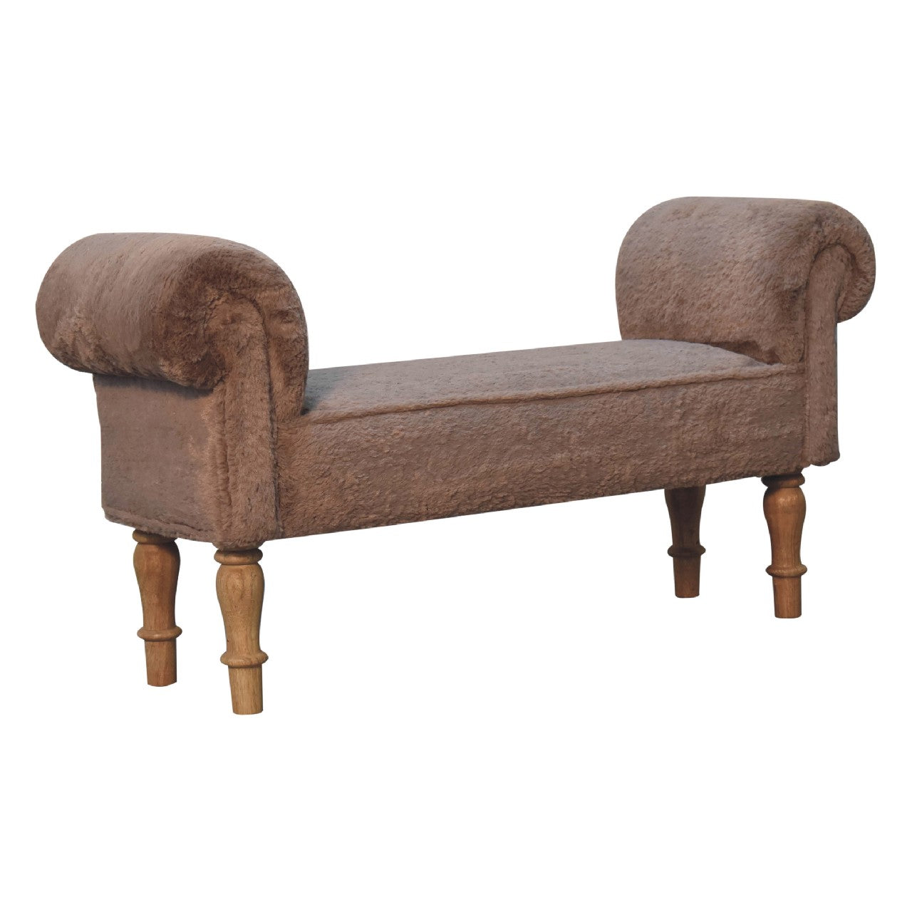 Mocha Faux Fur Bedroom Bench - Handmsade Solid Wood Furniture