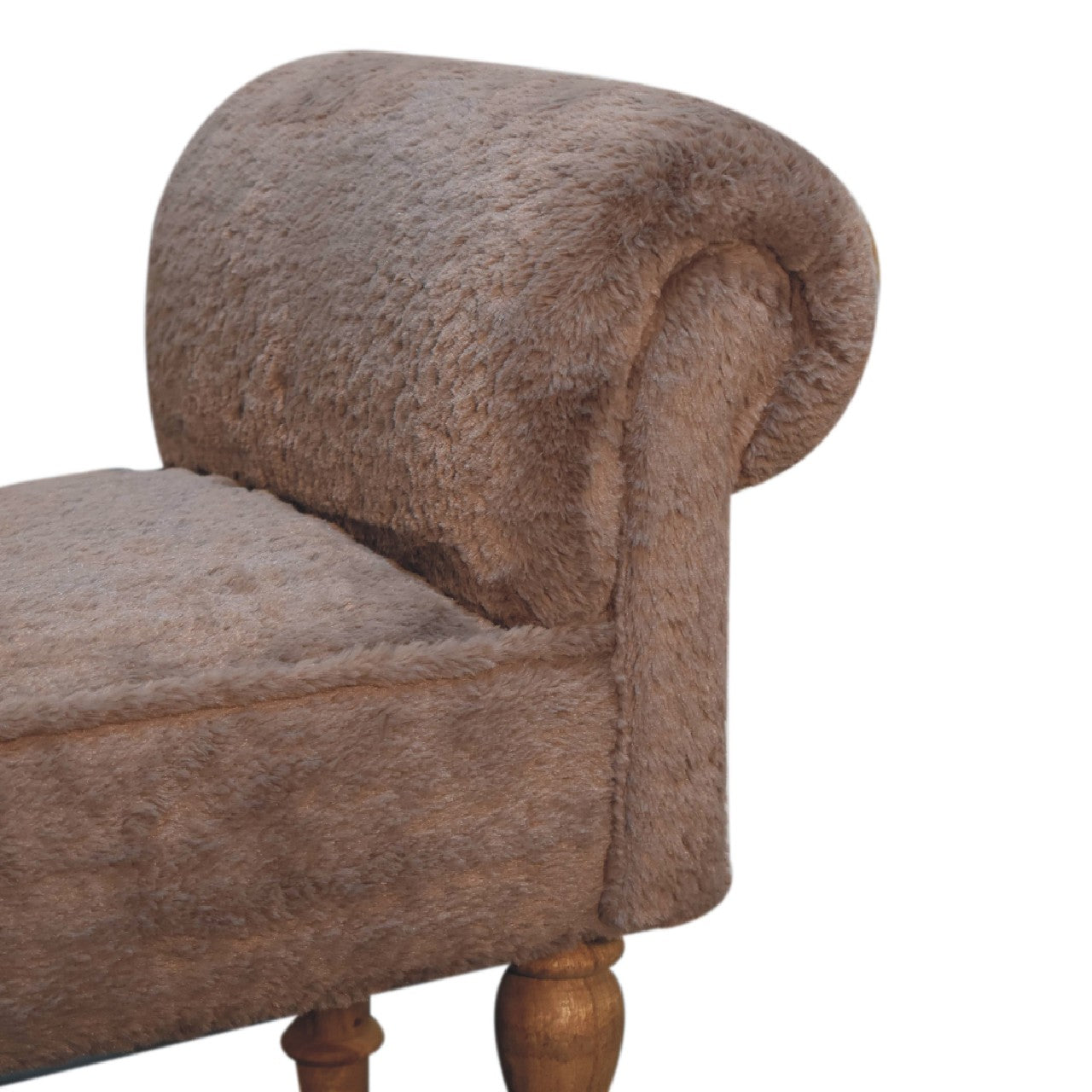Mocha Faux Fur Bedroom Bench - Handmsade Solid Wood Furniture