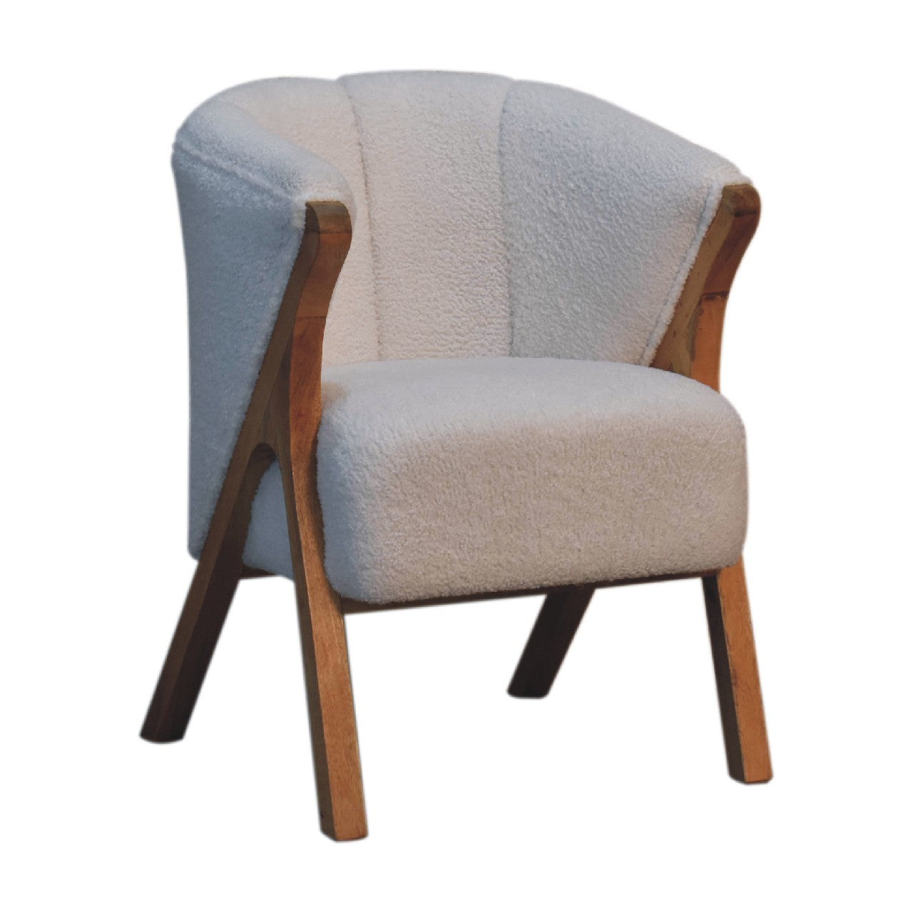 White Boucle Minimalistic Chair – Handmade Solid Wood Frame with White Boucle Upholstery