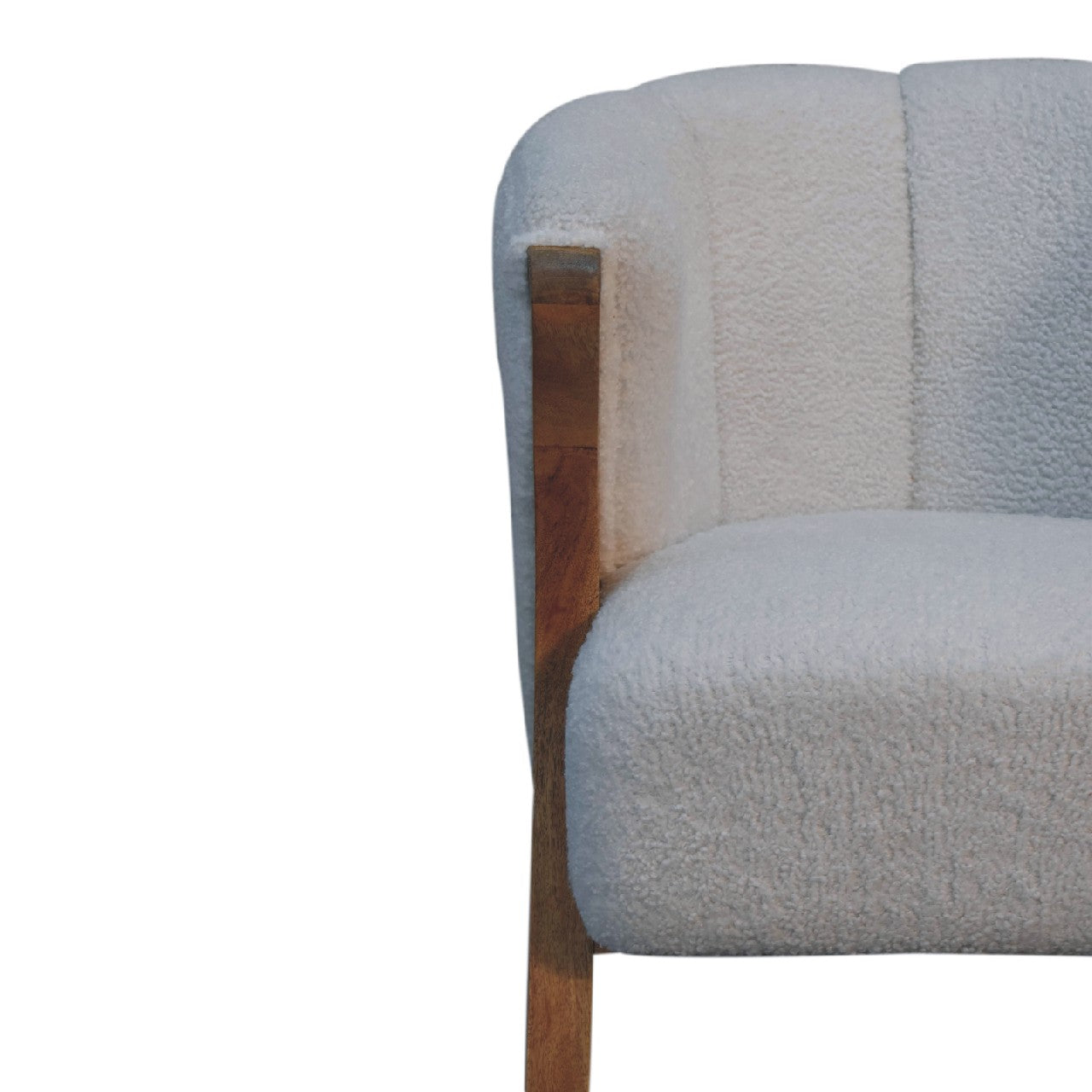 White Boucle Minimalistic Chair – Handmade Solid Wood Frame with White Boucle Upholstery
