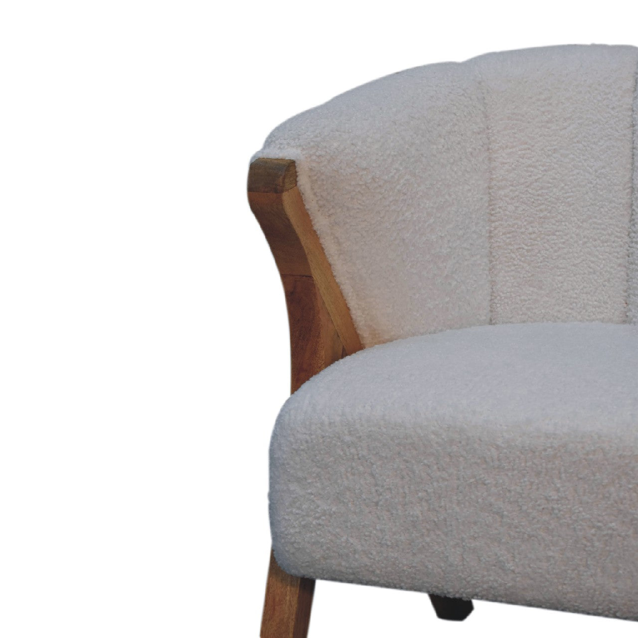 White Boucle Minimalistic Chair – Handmade Solid Wood Frame with White Boucle Upholstery