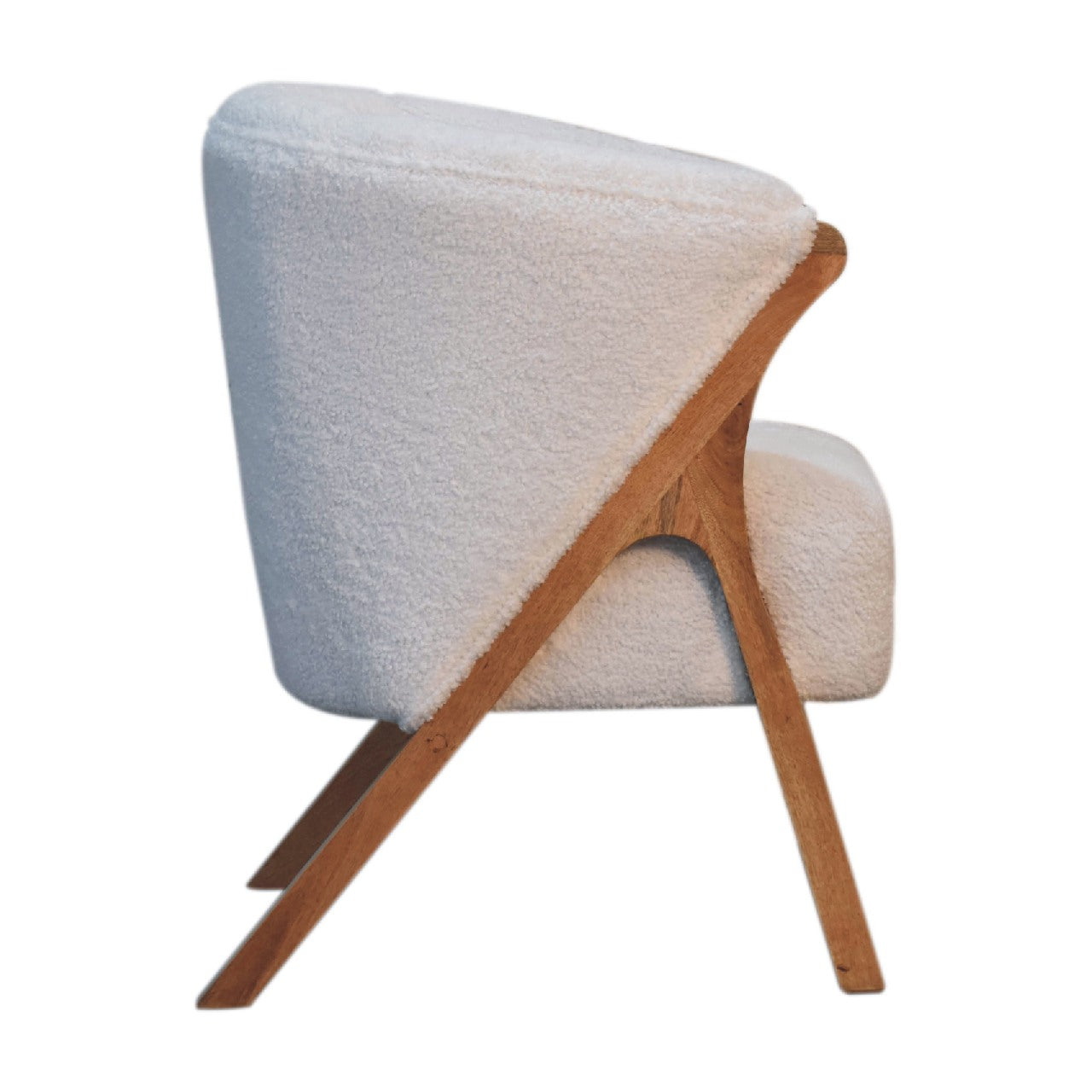 White Boucle Minimalistic Chair – Handmade Solid Wood Frame with White Boucle Upholstery