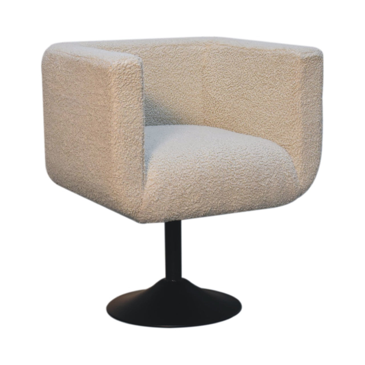 Cream Boucle Swivel Chair – Handmade Solid Wood Base with Soft Boucle Upholstery and Swivel