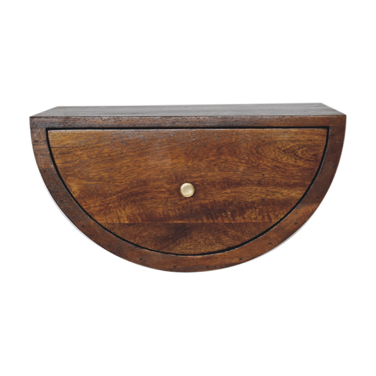 Chestnut Crescent Floating Bedside - Handmade Solid Wood Wall-Mounted Nightstand with Curved Design and Storage