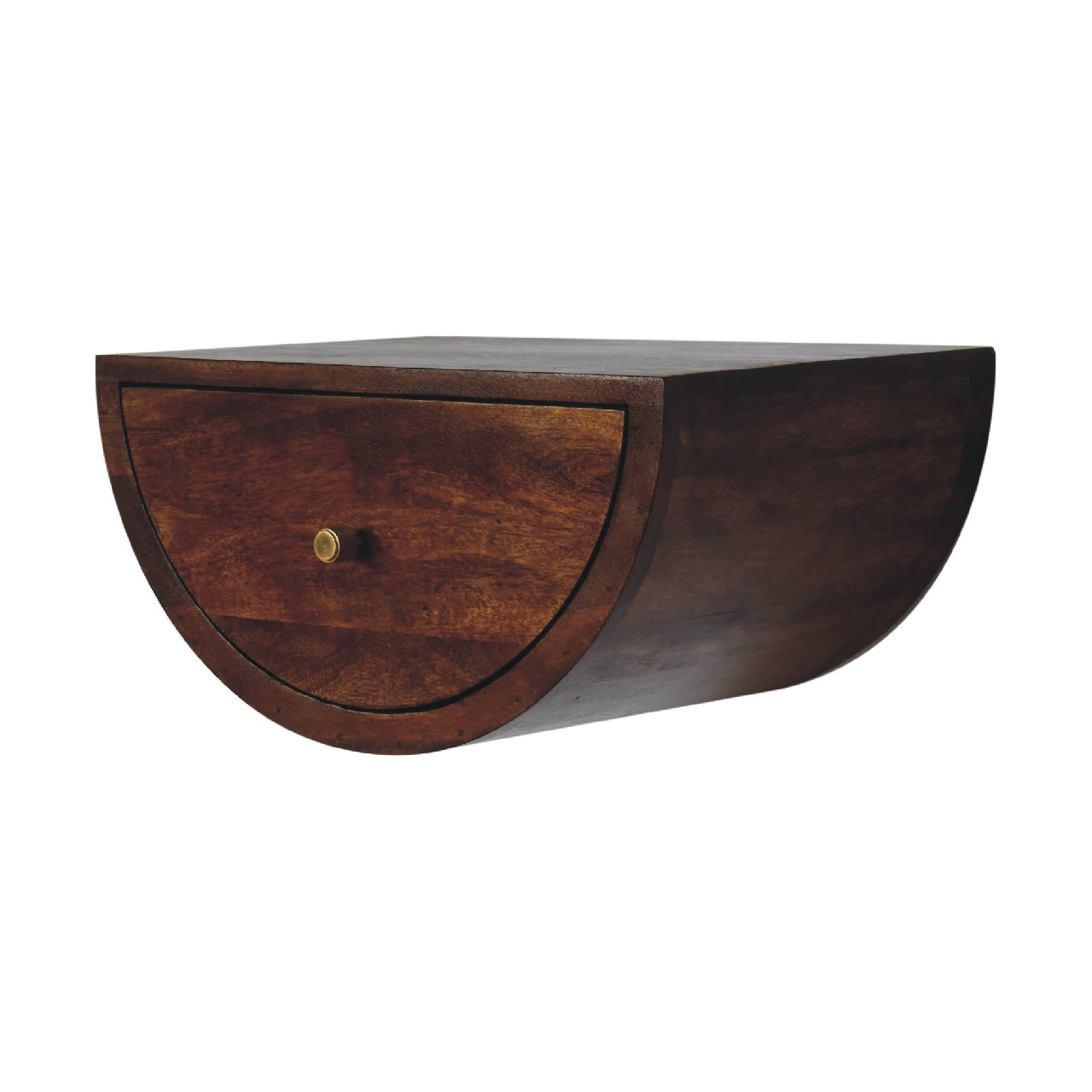 Chestnut Crescent Floating Bedside - Handmade Solid Wood Wall-Mounted Nightstand with Curved Design and Storage