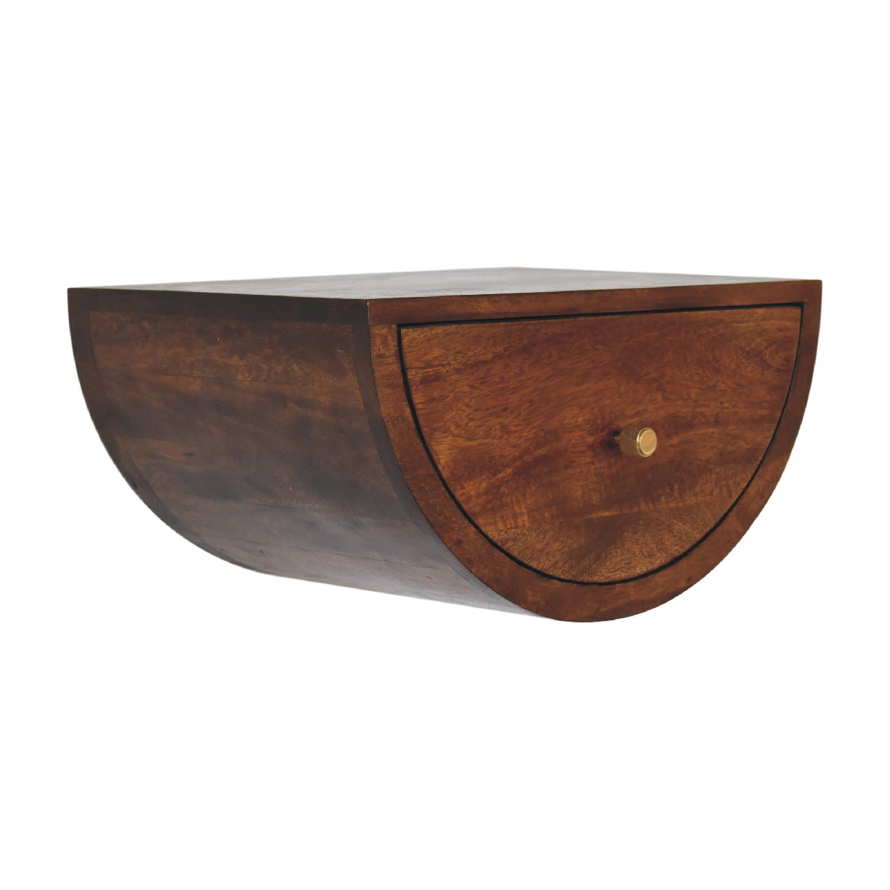 Chestnut Crescent Floating Bedside - Handmade Solid Wood Wall-Mounted Nightstand with Curved Design and Storage