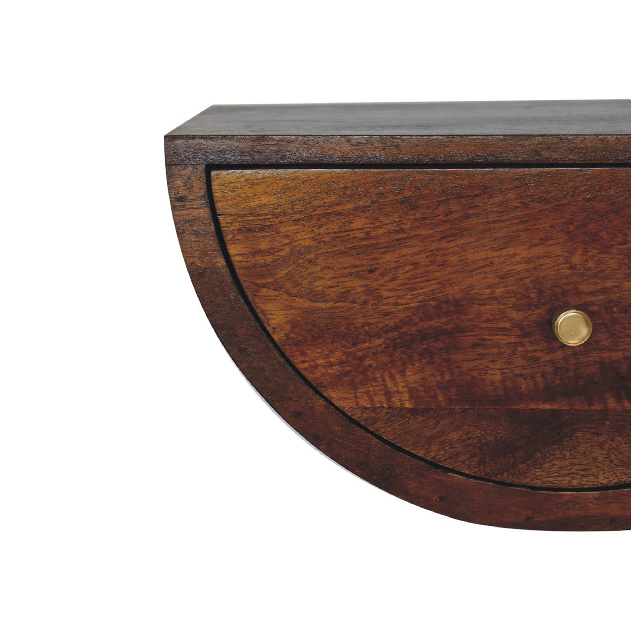 Chestnut Crescent Floating Bedside - Handmade Solid Wood Wall-Mounted Nightstand with Curved Design and Storage
