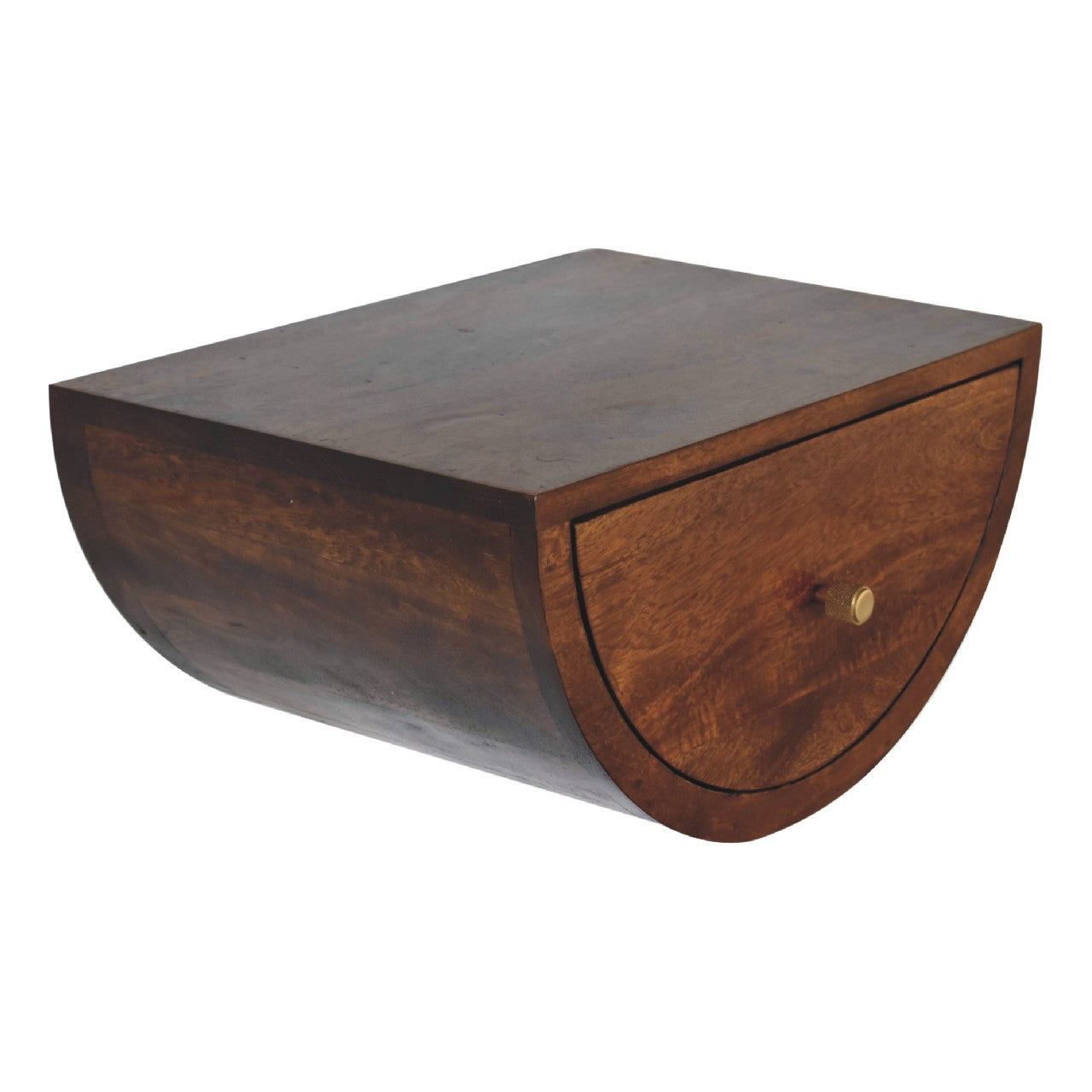 Chestnut Crescent Floating Bedside - Handmade Solid Wood Wall-Mounted Nightstand with Curved Design and Storage