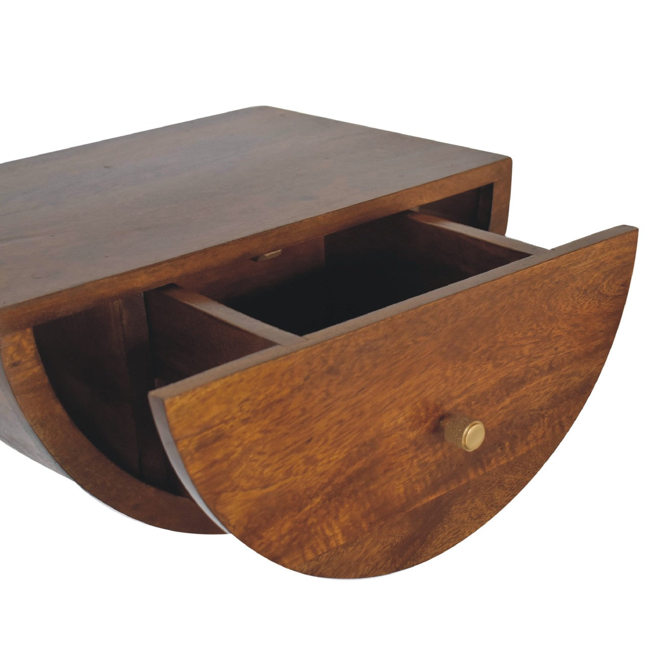 Chestnut Crescent Floating Bedside - Handmade Solid Wood Wall-Mounted Nightstand with Curved Design and Storage