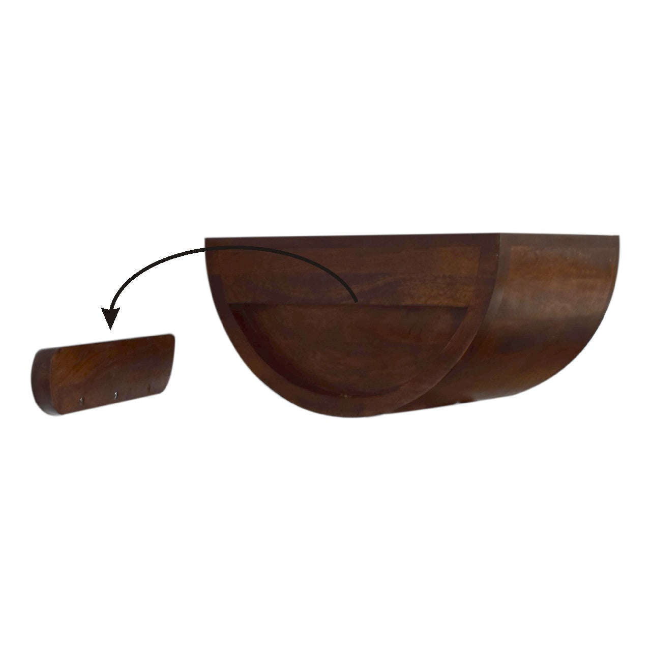Chestnut Crescent Floating Bedside - Handmade Solid Wood Wall-Mounted Nightstand with Curved Design and Storage